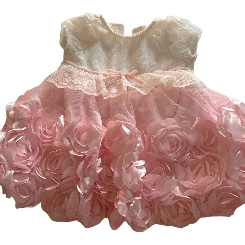 Nannette Baby  Pink Flower Petal Dress Size 6m